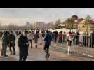 Russia: people queue at entrance of cemetery where Alexei Navalny lies buried