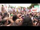 Argentine activists outside congress building on International Women's Day