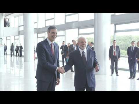 Brazil president Lula welcomes Spain PM Pedro Sanchez at Planalto Palace