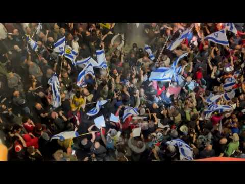 Israeli police jostle anti-government protesters in Tel Aviv