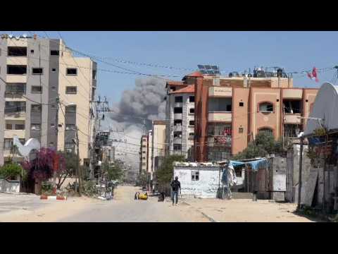Smoke rises in Nuseirat in central Gaza after strikes