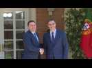 Spanish PM Pedro Sanchez receives his newly-elected Portuguese counterpart Luis Montenegro