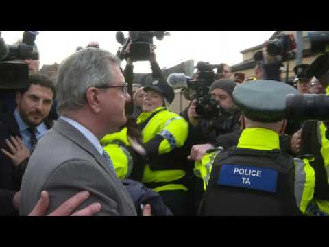 Jeffrey Donaldson arrives at court for hearing on alleged sex offences