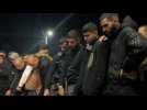 Palestinians gather at the funeral of three people killed in a West Bank Israeli strike