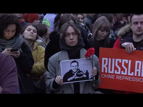 Hundreds gather in front of Russia's embassy in Berlin after Alexei Navalny's death