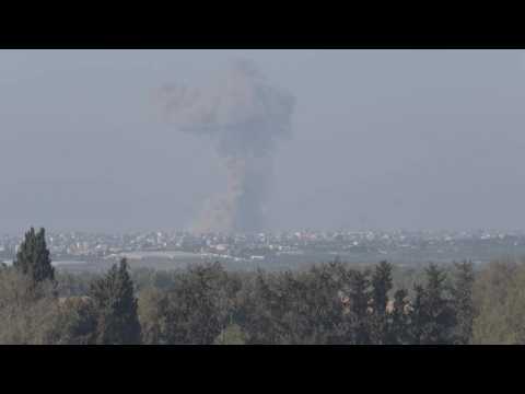 Plume of smoke after explosion in southern Gaza Strip