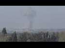 Plume of smoke after explosion in southern Gaza Strip