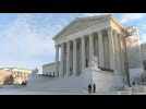 Illustrations outside US Supreme Court, to hear Donald Trump's ballot case