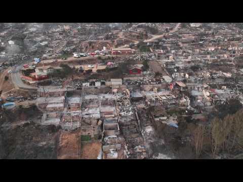 Aerial: Aftermath of deadly wildfire in Chile