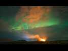 Auroras and volcano light up the Icelandic sky