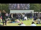 People in London's Hyde Park stand for beginning of Queen's committal service in Windsor