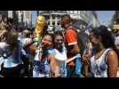 Delighted Argentine fans celebrate at Obelisk after World Cup win
