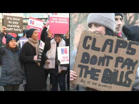 Images of UK nurses staging their first-ever walkout