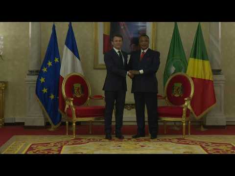President Macron arrives at the Presidential Palace in Congo-Brazzaville
