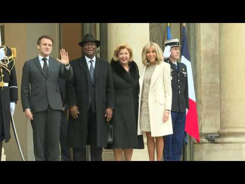 Macron welcomes to the Elysee Palace Ivorian President Alassane Ouattara