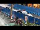 Images of police presence and barriers at Shanghai protest site