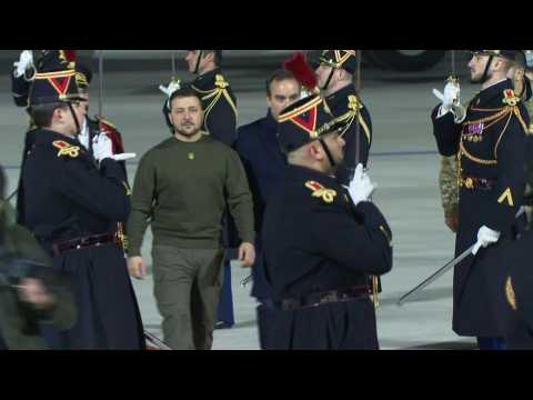 Ukrainian president Volodymyr Zelensky lands in France