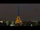 Eiffel Tower lit up in Ukraine colours as conflict heads into second year