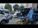 Ambulances transporting patients arrive at Shanghai hospital