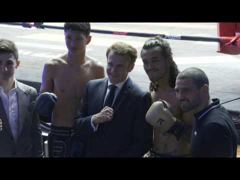French President Macron visits Thai boxing stadium in Thailand