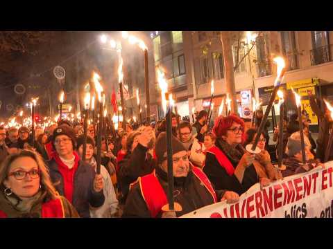 Protesters march in Marseille against pension reform