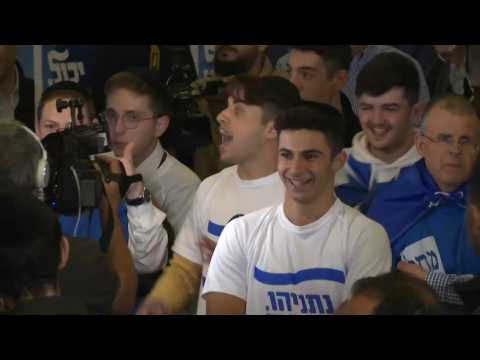Reactions from Likud HQ after exit polls show Netanyahu nearing majority