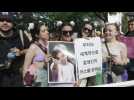 Fan of K-pop star Jin wait outside Buenos Aires stadium before concert