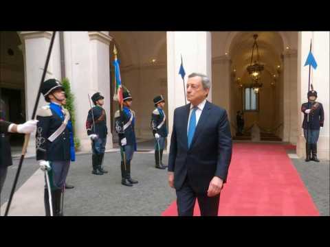 Outgoing Italian premier Mario Draghi Draghi leaves after handover ceremony