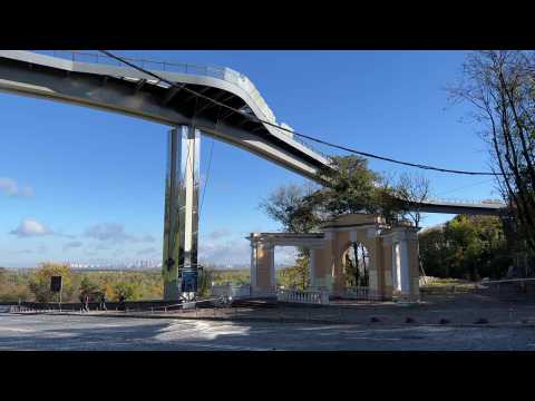 Pedestrian bridge damaged in central Kyiv following Russian strikes