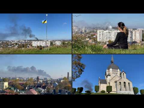 Smoke rises above western Ukrainian city of Lviv following Russian strikes