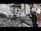Images of the aftermath of a Russian strike on a warehouse in Kharkiv
