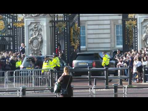 Outgoing UK PM Liz Truss enters and leaves Buckingham Palace