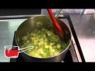 Saffron spiced leek and potato soup with mussels and a goat's cheese crostini recipe
