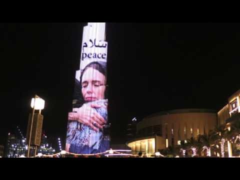 Image of New Zealand's Ardern projected onto Dubai skyscraper