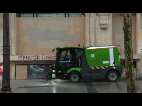 Paris cleans up the Champs-Elysées after yellow vest violence