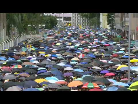 Hong Kong protesters march in Tseung Kwan O