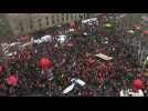 Anti-pension reform protesters take to the streets of the French capital during a day of mass rallies across the country