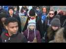Climate activist Greta Thunberg takes part in "school strike" march in Davos