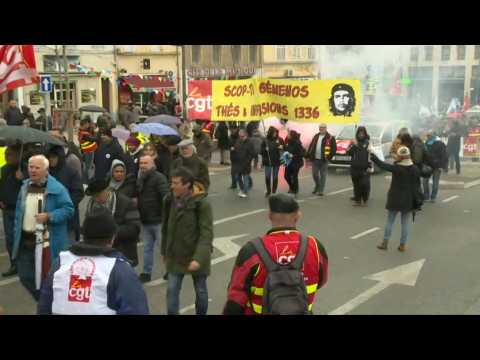 French unions protest against pension reform in Marseille, call for gender equality