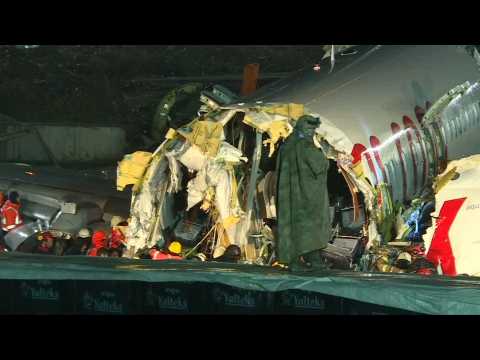 Part of plane that split into three on landing at Istanbul airport