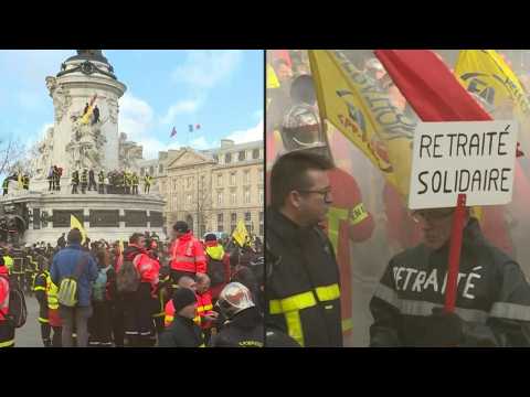 French firemen protest in Paris against pension reform