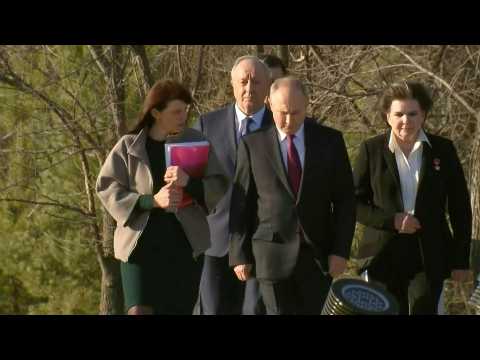 Russian president Vladimir Putin visits the site where cosmonaut Gagarin landed 60 years ago