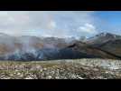 Glowing red lava spews from erupting volcano near Mt Fagradalsfjall
