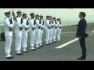 President Macron lands on French helicopter carrier Tonnerre in Beirut