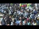 Migrants demonstrate on Greece's Lesbos against plans to move camp after blaze
