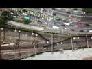 Aerial images: Train derails in Hong Kong during rush hour