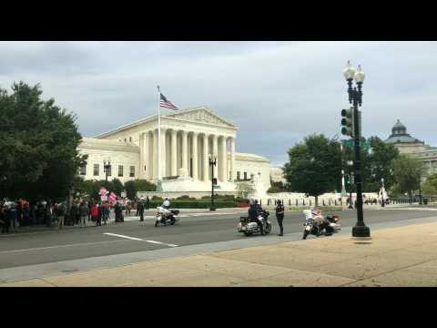 LGBT activists gather outside US Supreme Court as it sets to take on gay and transgender rights in the workplace