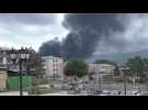 Smoke billows above Nagorno-Karabakh's main city Stepanakert after heavy shelling