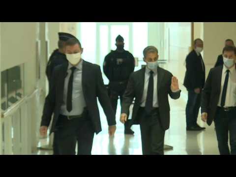 Former France president Sarkozy arrives in court for resumption of corruption trial