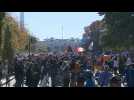 People celebrate outside the White House as Joe Biden elected US president